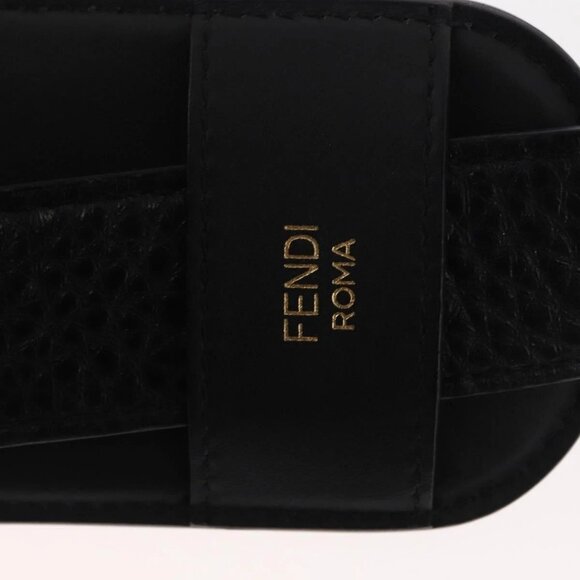 FENDI Monster Studs Shoulder Strap Leather 31.5""-39.4"" Black Gold Auth am9364 - Picture 10 of 11